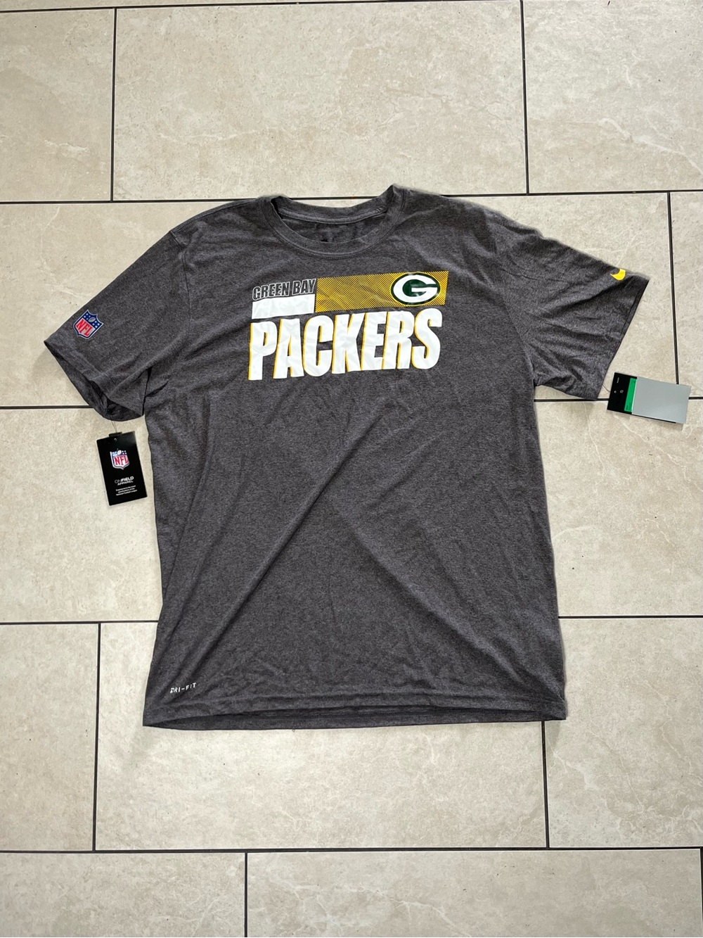 Nike Green Bay Packers NFL DRI-FIT Gray Onfield T-Shirt Size XL